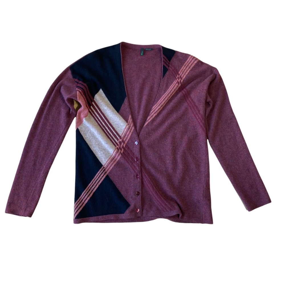 Benetton Argyle Print Wool Blend Cardigan
